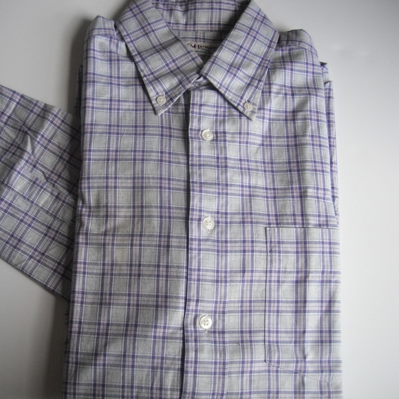 T.M.Lewin Purple with Gray Twill Plaid Long Sleeve - Picture 6 of 8